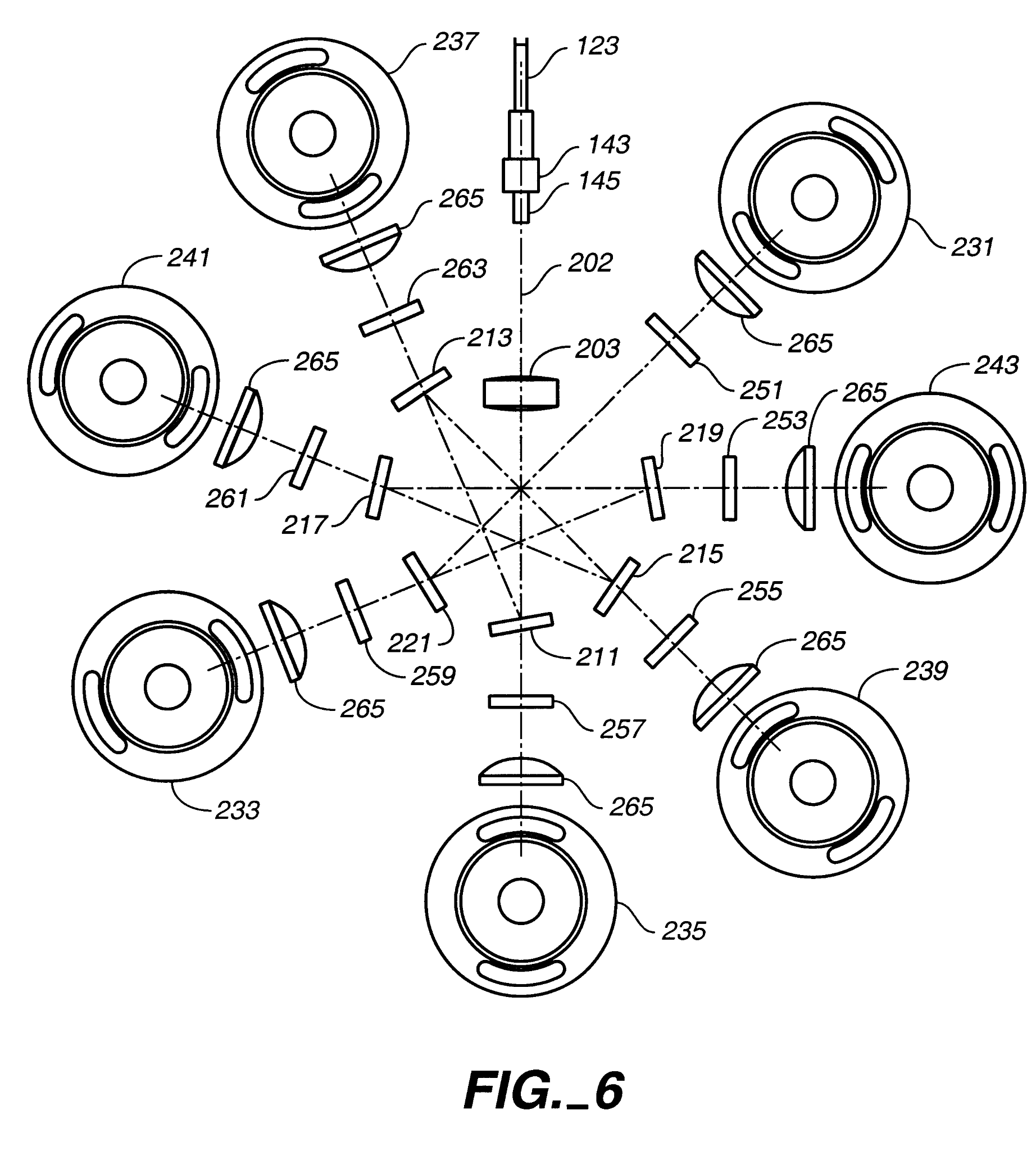 Fluorescence Detection Instrument with Reflective Transfer Legs for Color Decimation