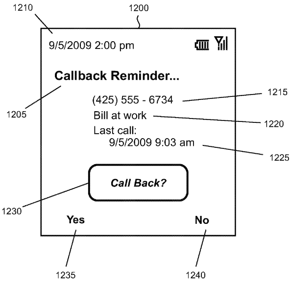 user interface supporting the call reminder application