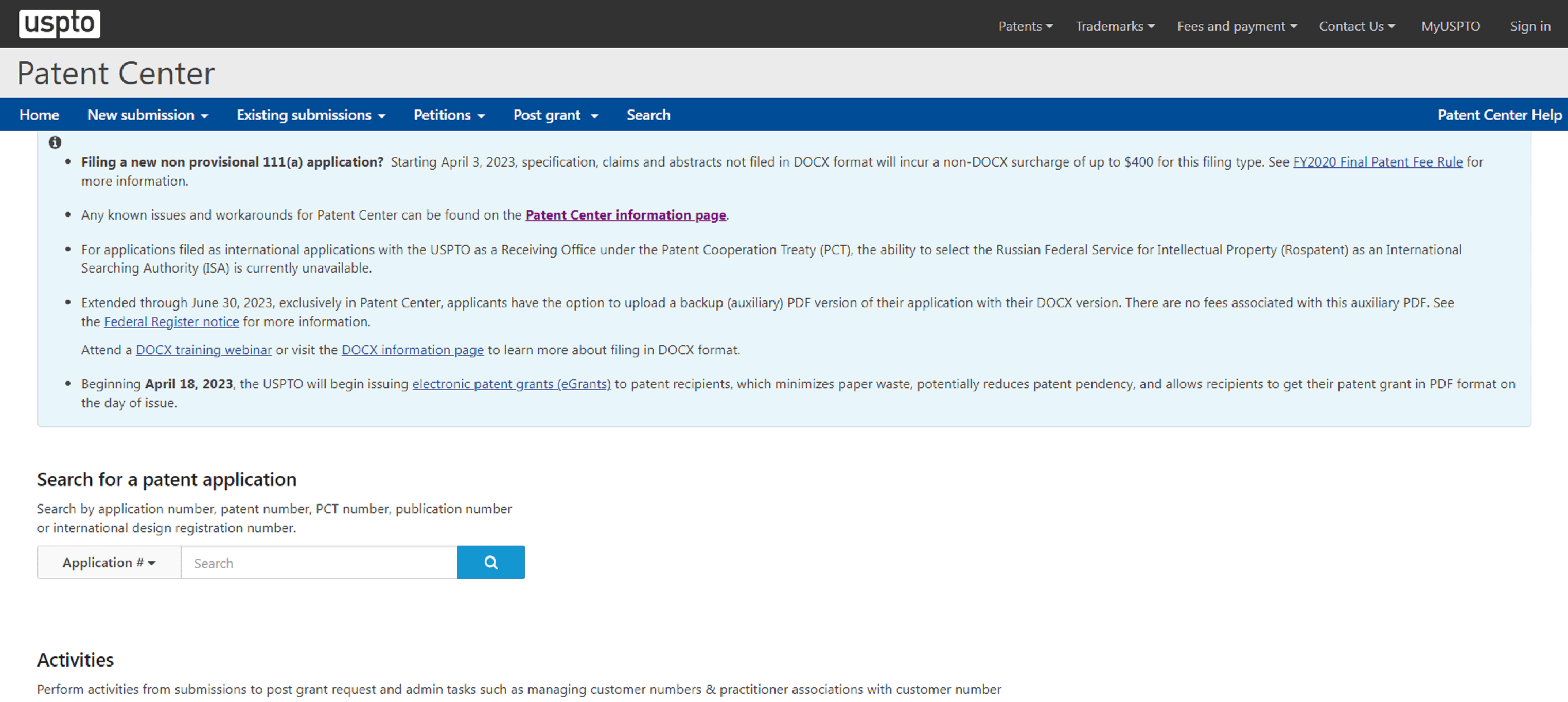 New Patent Center Tool